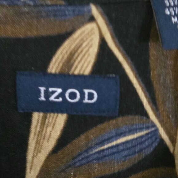 Izod Linen Blend Neutral Black Beige Tan Blue Hawaiian Shirt Size XXL - Picture 5 of 6